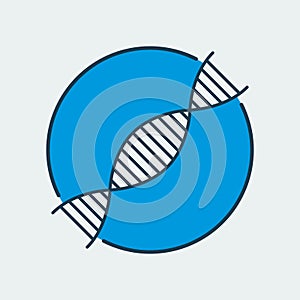 Vector icon of DNA chain. It represents gene diseases, laboratory research, scientific discoveries and medical studies