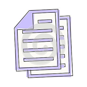 Vector icon of the document. Illustration of a business document cartoon style on white isolated background