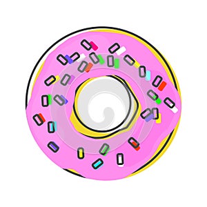 Vector icon of a donut covered with icing. A glazed donut cartoon style on white isolated background