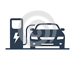 Vector Icon of Electric Car and Charging Station