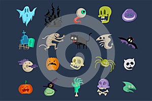 Vector icon and element for Helloween. greeting card for Happy Halloween design icon. Concept illustration. Sign and