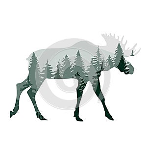 Vector Icon elk sign. Image deer symbol sticker. Illustration animal wild nature deer sign in flat style. Image deer