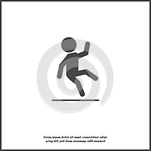 Vector icon of a falling person. Wet Floor Warning Sign. Slippery road on white isolated background. Layers grouped for easy