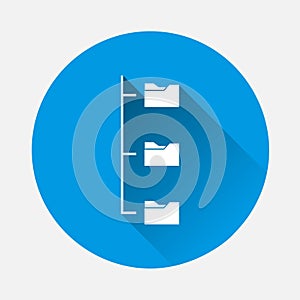 Vector icon file system organization on a computer. Folder tree icon on blue background. Flat image with long shadow