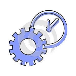 Vector icon gears wheel and clock the working process. Illustration gears in motion cartoon style on white isolated background