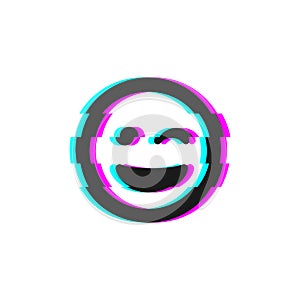 Vector icon of glitch smile winked emoji. Glitch emoticon symbol isolated on white background Vector EPS 10 photo
