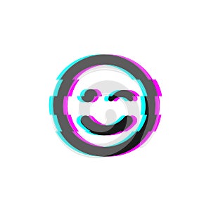 Vector icon of glitch smile winked emoji. Glitch emoticon symbol isolated on white background Vector EPS 10 photo