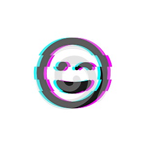 Vector icon of glitch smile winked emoji. Glitch emoticon symbol isolated on white background Vector EPS 10