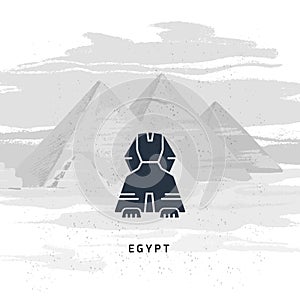 Vector icon of Great Sphinx of Giza isolated on the hand-drawn vector illustration