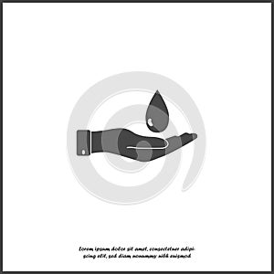 Vector icon hand holding a drop. Flat hand design and a drop of water icon on white isolated background