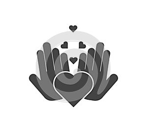 Vector icon of hands holding a heart healthcare symbol