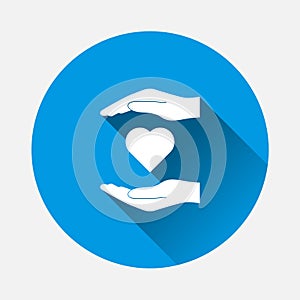 Vector icon of hands holding a heart. healthcare symbol on blu