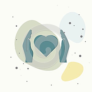 Vector icon of  hands holding a heart. Healthcare symbol on multicolored background