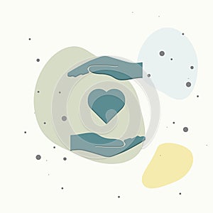 Vector icon of  hands holding a heart. Healthcare symbol on multicolored background