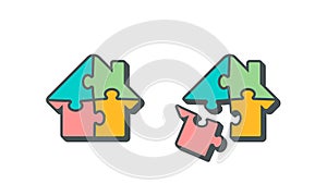 Vector icon of house shape four puzzle pieces