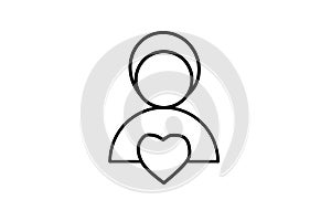 Vector. Icon human and heart. Symbol of love, illustration. Simple graphics for modern design. Feeling and emotion inside a person