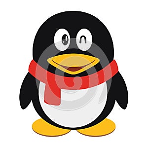 Vector icon illustration of a cute cartoon penguin with scarf isolated