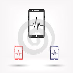 Phone cardiogram vector icon , lorem ipsum Flat design