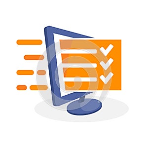 Vector icon illustration with digital media concepts about online exam, online evaluation, online survey