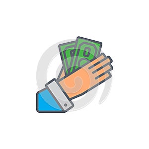 Vector icon or illustration with hand holding cash in black color