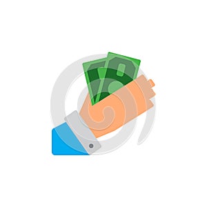 Vector icon or illustration with hand holding cash in material design style