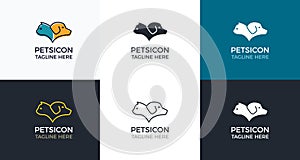 Vector icon illustration of the head of a dog and cat together in 6 different styles. Pet shop, veterinary, medical, shelter or