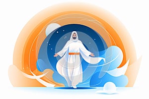 vector icon illustration on the theme a young men in white pilgrimage costumes perform hajj or umrah