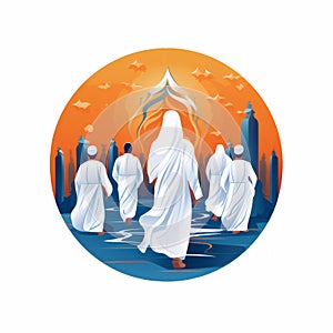 vector icon illustration on the theme a young men in white pilgrimage costumes perform hajj or umrah