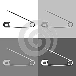 Vector icon image safety pin. Vector icon set on white-grey-bl