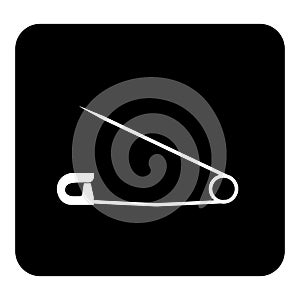 Vector icon image safety pin. Vector white illustration on black