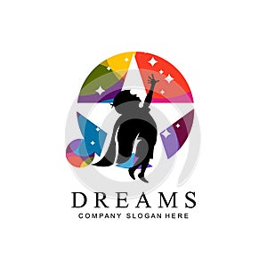 vector icon logo achieve dreams, education, star concept, children