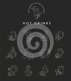 Vector icon and logo hot drinks for cold weather, merry Christmas