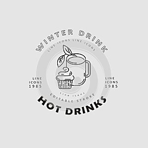 Vector icon and logo hot drinks for cold weather, merry Christmas