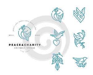 Vector icon and logo peace and charity. Editable outline stroke