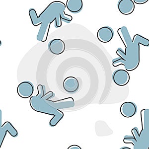 Vector icon man playing ball. Soccer player cartoon style. Football player on seamless pattern on a white background