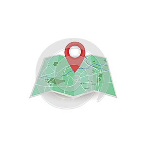 Vector icon. Map of the city. Point on the map. Pin and GPS navigator. Flat style