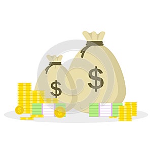 Vector icon of money bags with shadow dollar sign full of money bags dollar grey color succes bussines excellent profit golden photo
