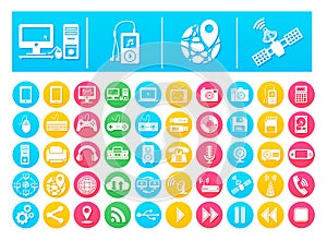 Vector Icon Pack Gadgets and Technology Flat in Colorful Circles