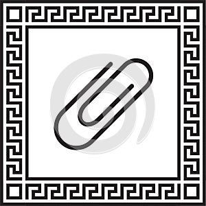 Vector icon paper clip in a frame with a Greek ornament