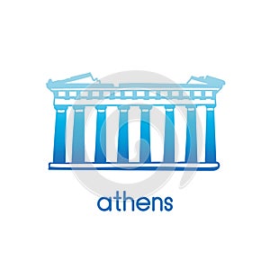 Vector icon of Parthenon in Athens in blue gradient