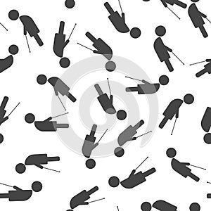 Vector icon of pensioner. Elderly people with a cane vector seamless pattern on a white background