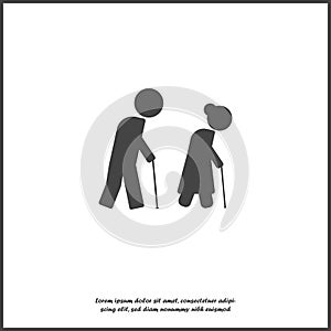 Vector icon of pensioners. Elderly people with a cane on white isolated background