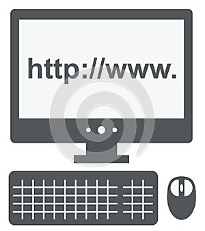 Vector icon of personal computer with http www address on the sc