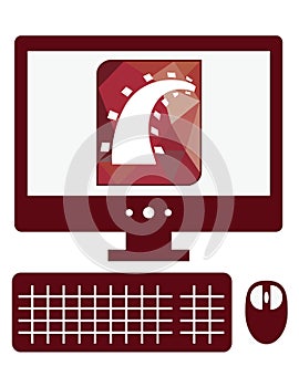 Vector icon of personal computer with ruby on rails sign on the