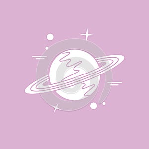 Vector icon planet Saturn with rings. Astronomy