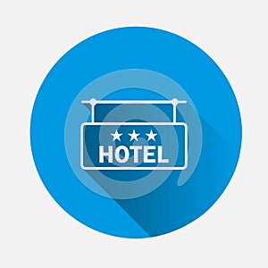 Vector icon plate hotel three stars icon on blue background. Flat image with long shadow