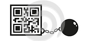 Vector icon of QR code with metal shackles