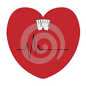 Vector icon of a red hart with scale, weight loss or diet concept.