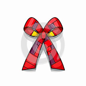 Vector icon of a red ribbon with a yellow center on a white background