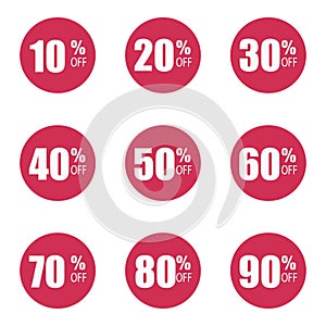 Vector icon sale set for different count procent red signs